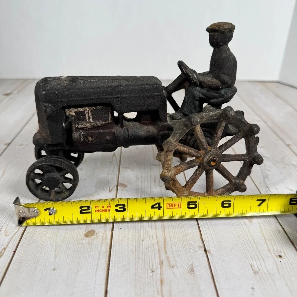 Vintage Auburn Cast Iron Tractor Toy Driver Rustic Farm Decor 7 inch Black Rust